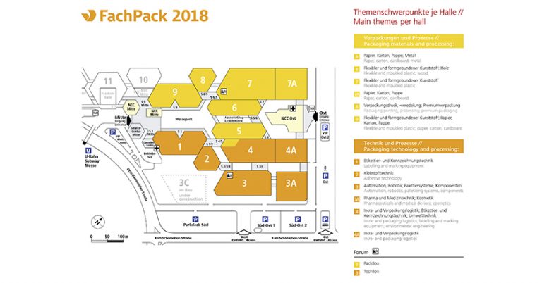 Die FachPack 2018 belegt 12 Hallen.